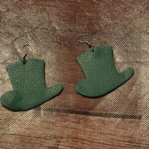 St Patrick’s Day Earrings Irish Leprechaun Hat Top Hat Faux Leather